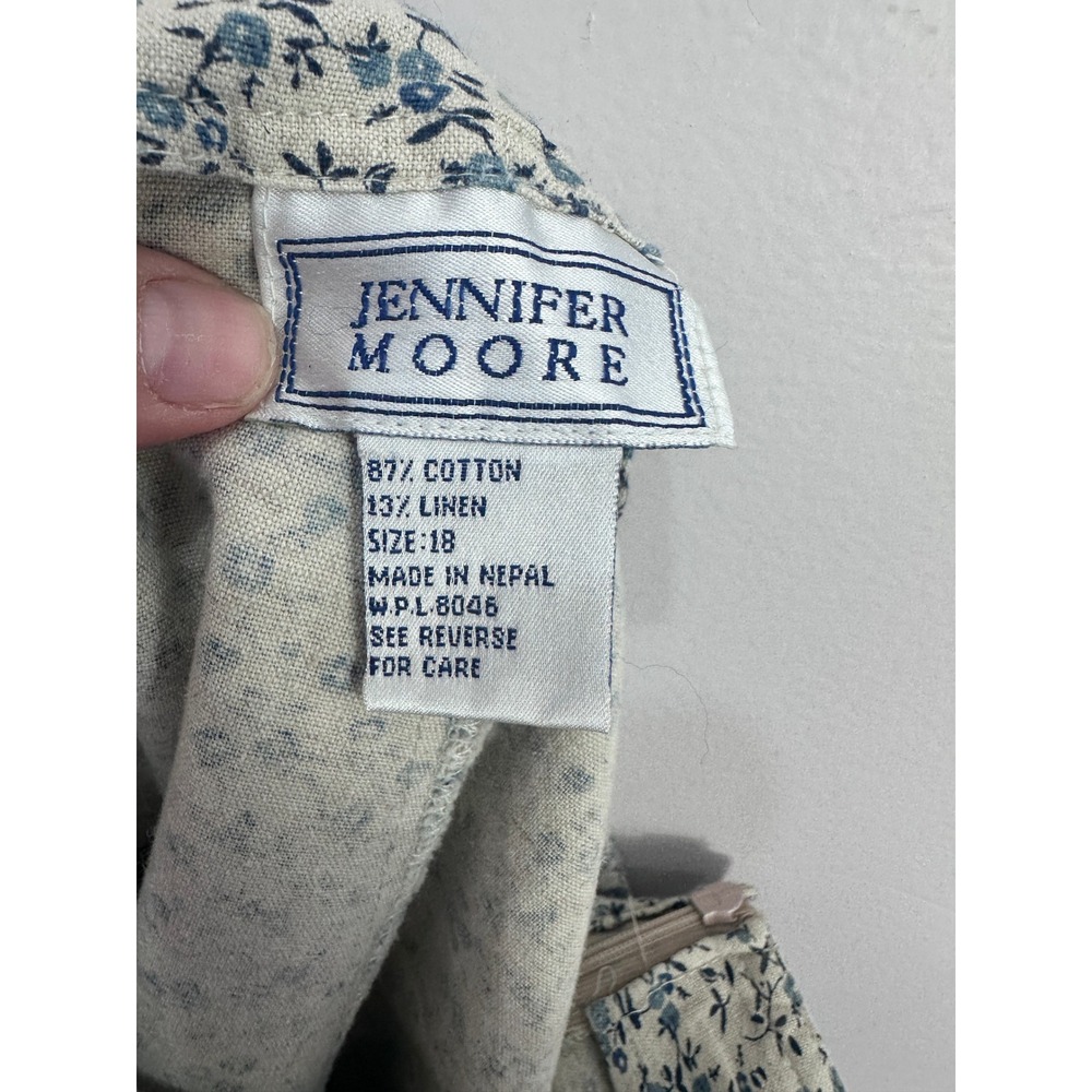 Jennifer Moore Vtg 90s Blue Floral Cotton Linen Wrap Mini Skirt Skort Womens 18 - Picture 2 of 6